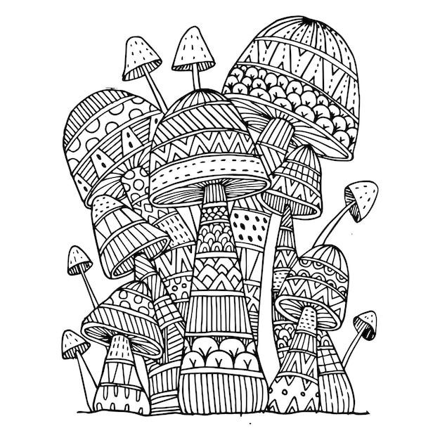 Mushroom doodles for coloring book Isolated 