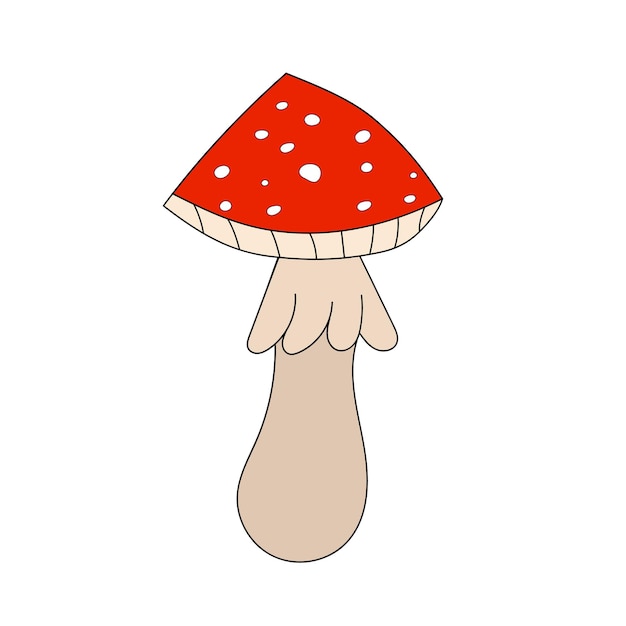 Mushroom fly agaric on white background in style of flat