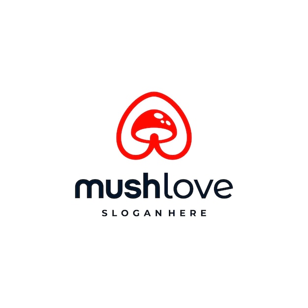 Mushroom Food Organic with Red Heart Love Logo Design Inspiration