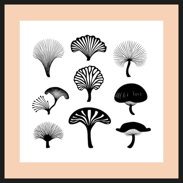 Mushroom fungi silhouette vector illustration set