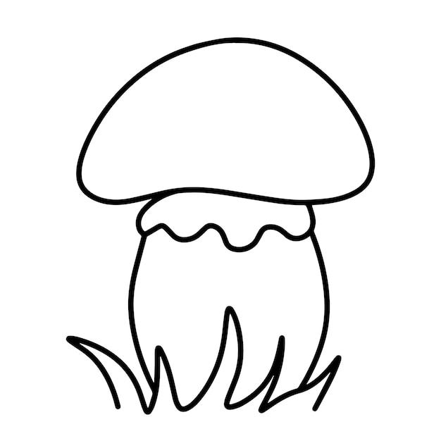 Mushroom in the grass forest plant doodle linear cartoon