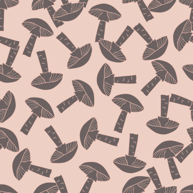 Mushroom hand drawn seamless pattern.