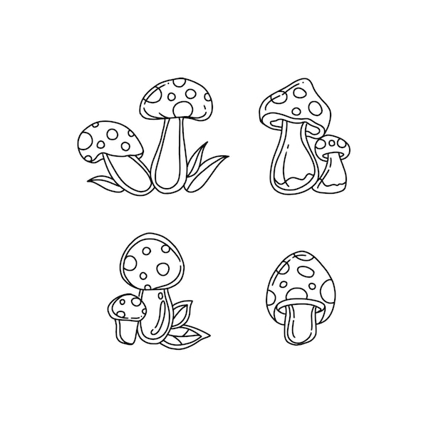 mushroom handrawn doodle illustration vector set