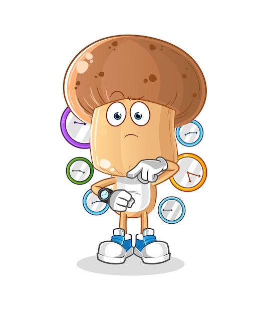 Mushroom head cartoon with wristwatch. cartoon mascot vector