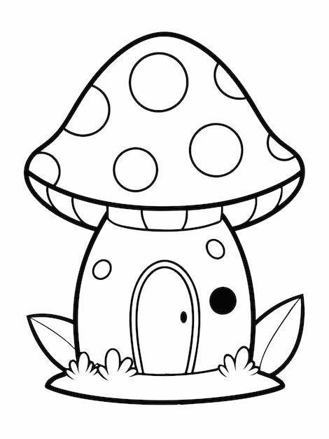 Mushroom house colouring book pages for children and adults with vector design