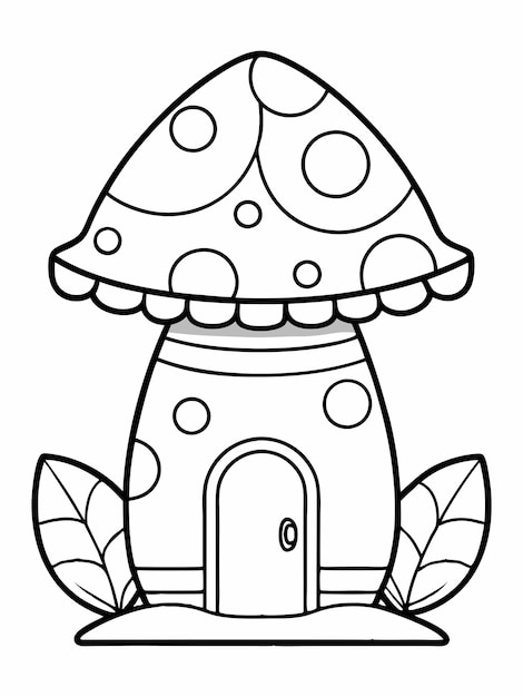 Vector mushroom house colouring book pages for children and adults with vector design