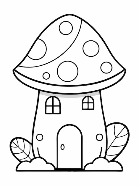 Mushroom house colouring book pages for children and adults with vector design