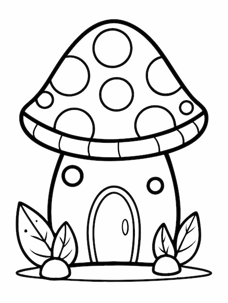 Vector mushroom house colouring book pages for children and adults with vector design