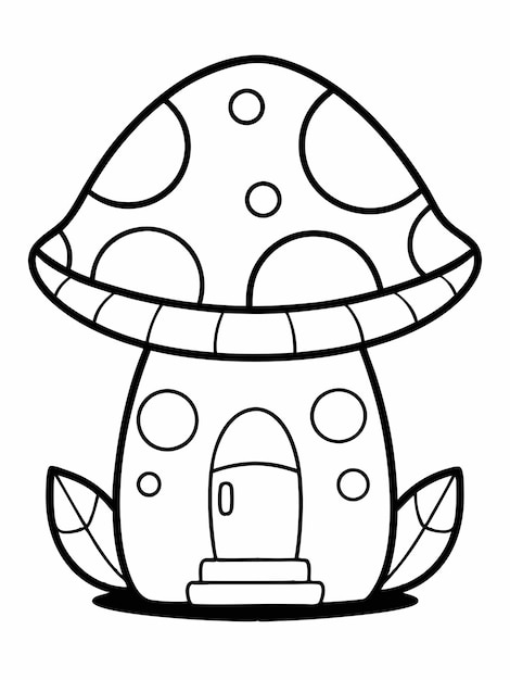 Mushroom house colouring book pages for children and adults with vector design