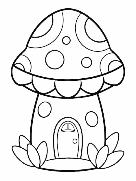 Mushroom house colouring book pages for children and adults with vector design