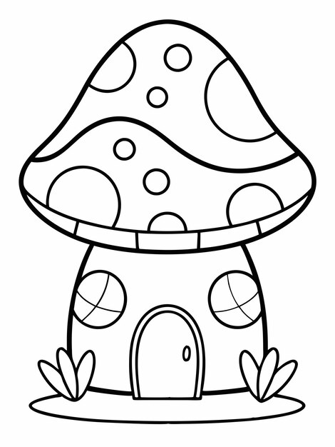 Vector mushroom house colouring book pages for children and adults with vector design