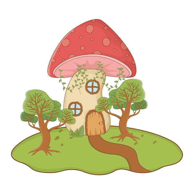 Mushroom house of fairytale design vector illustration