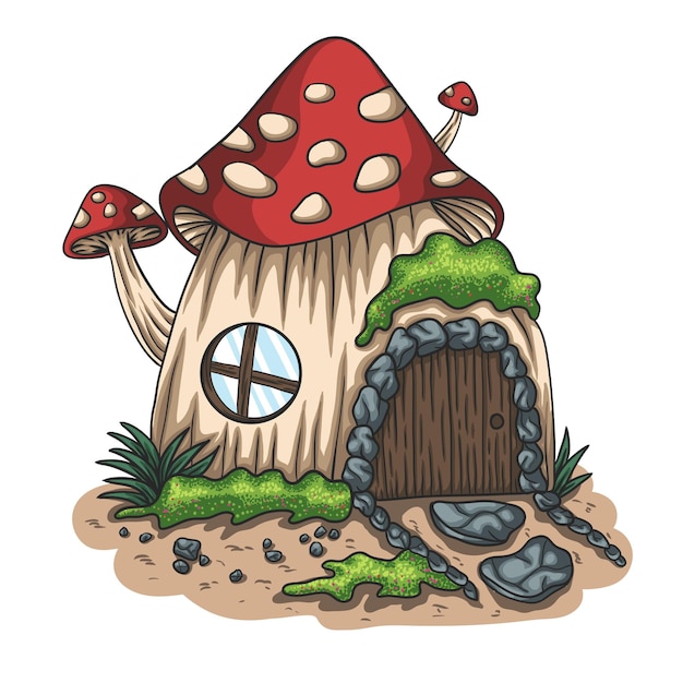 Vector mushroom house red illustration