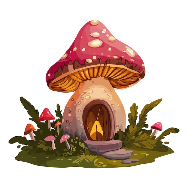 A mushroom house with a door in the grass