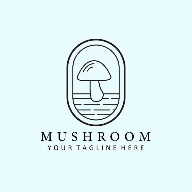 Mushroom linear logo icon and symbol with emblem vector illustration design