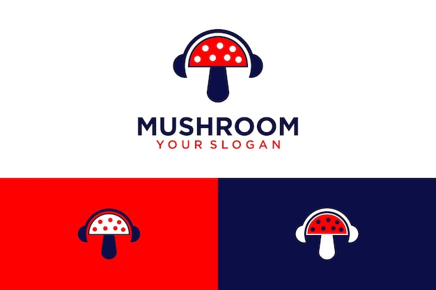 mushroom logo design with headphones and music