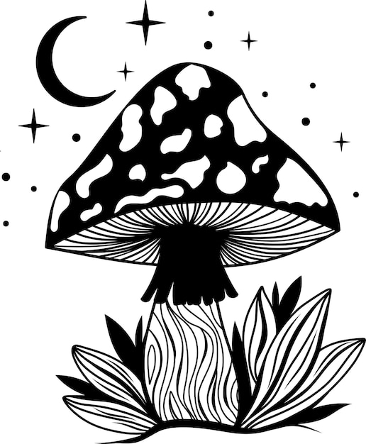 Mushroom Mushroom silhouette Mystical mushroom with moon and stars