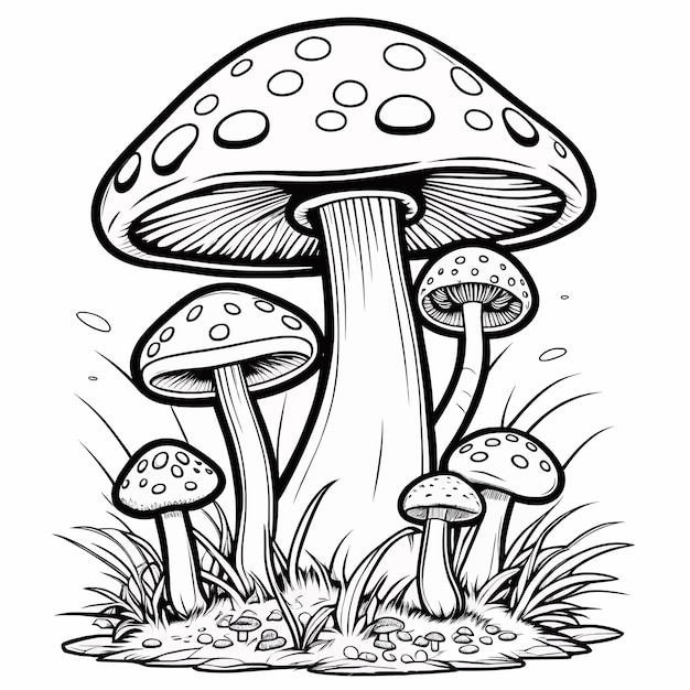 Mushroom outline coloring page illustration for children and adult