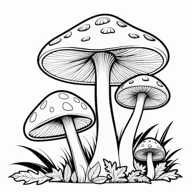 Mushroom outline coloring page illustration for children and adult