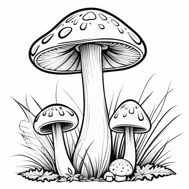 Mushroom outline coloring page illustration for children and adult