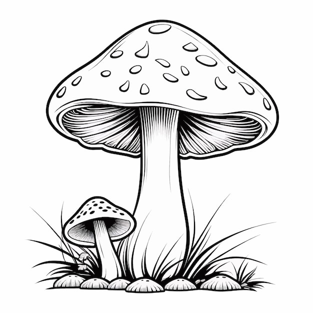 Mushroom outline coloring page illustration for children and adult