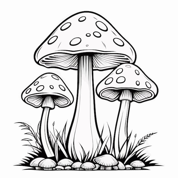 Mushroom outline coloring page illustration for children and adult