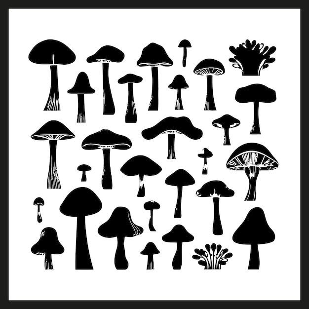 Mushroom SETWood Ear black Silhouette vector