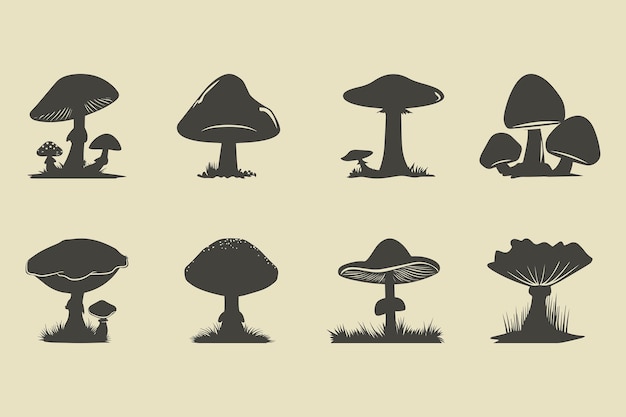 Mushroom silhouettes large pack of vector silhouette design isolated