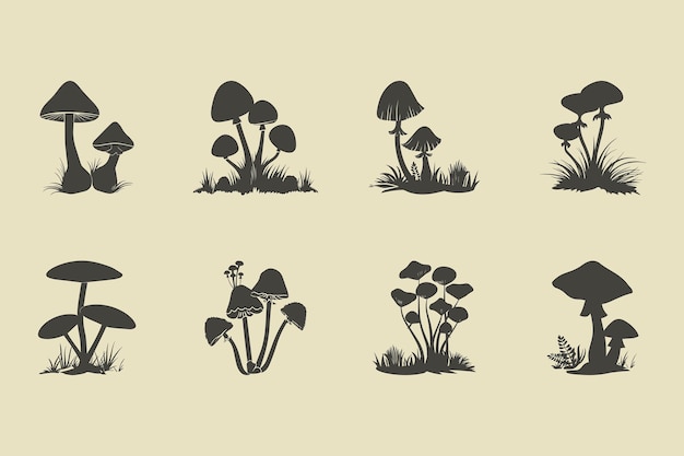 Mushroom silhouettes large pack of vector silhouette design isolated