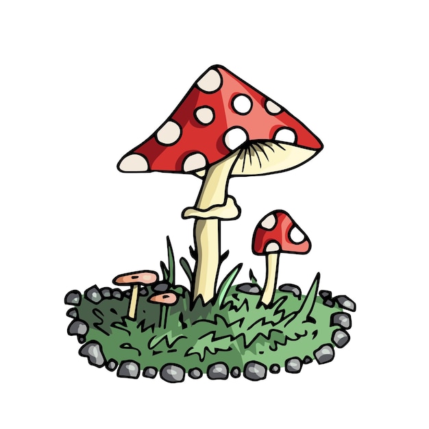 Mushroom in the stones Autumn vector illustration