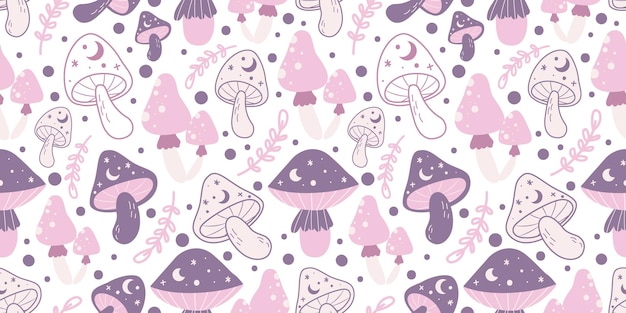 Mushroom Themed Seamless Patterns