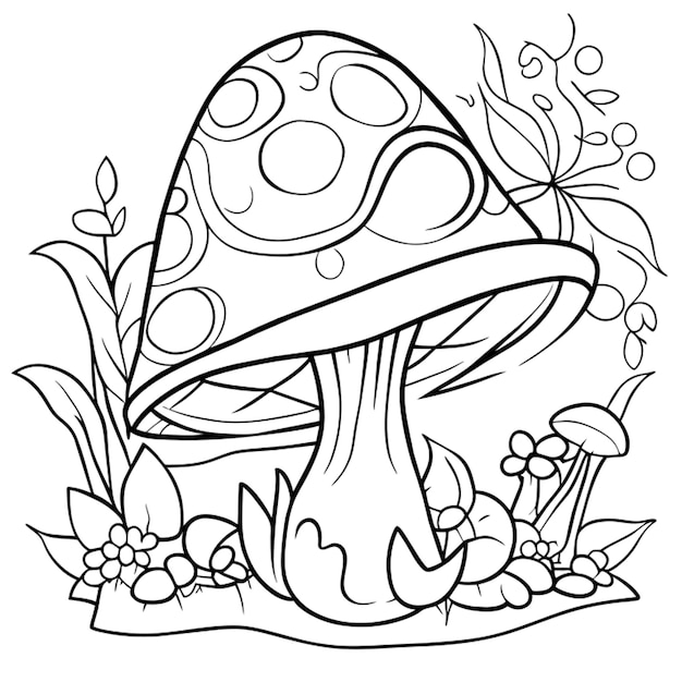 mushroom vector illustration line art