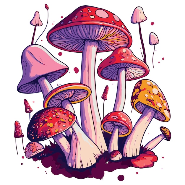 Mushroom vector illustration Psychedelic trippy fungus Organic magic hippie cartoon drawing