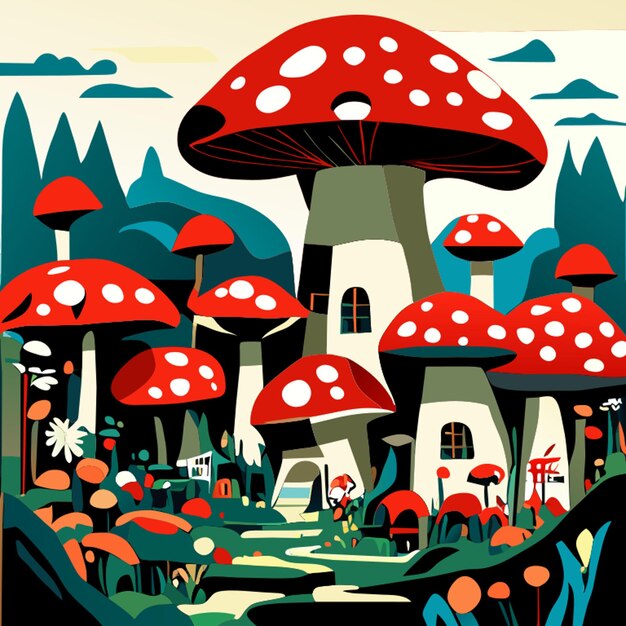 Vector mushroom village vector illustration