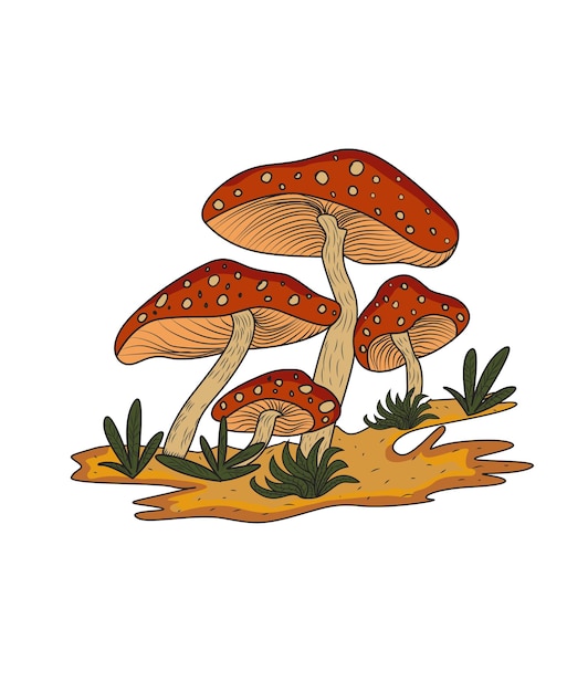 Mushroom with grass vector illustration