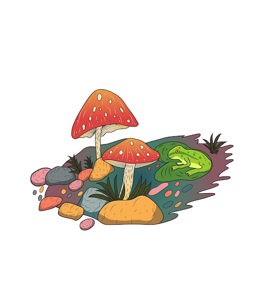 Mushroom with grass vector illustration