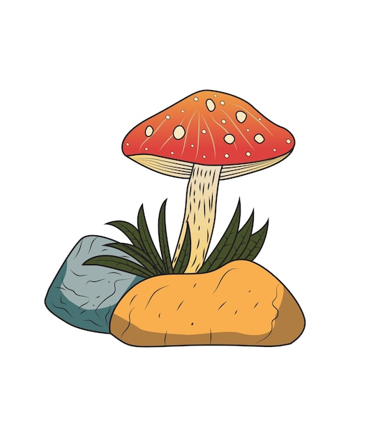 Mushroom with grass vector illustration