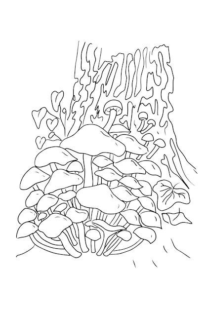 Mushrooms coloring book for children and adults clearing in the forest fairytale forest cute