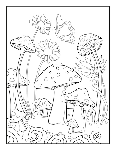 Mushrooms Coloring Pages Mushroom Outline Drawing Mushroom black and white vector