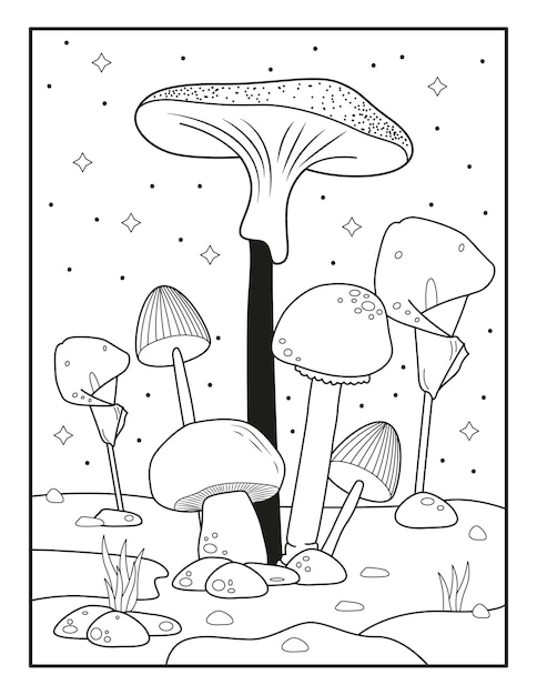 Mushrooms Coloring Pages Mushroom Outline Drawing Mushroom black and white vector