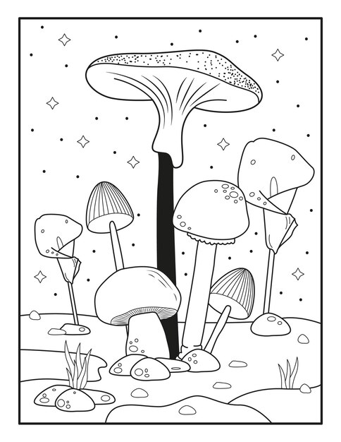 Vector mushrooms coloring pages mushroom outline drawing mushroom black and white vector