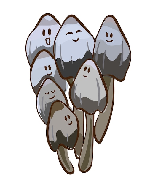 Mushrooms family on a white background Ink cap mushroom Cartoon style