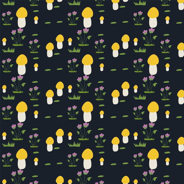 Mushrooms and flowers floral pattern vector