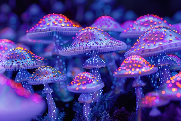 Vector mushrooms glow in the dark with neon light in the style of spectacular backdrops psychedelic artwork loish psychedelic dreamscapes white background ar 32 job id 58d8dc4e10264193b9194b5d4844b71c