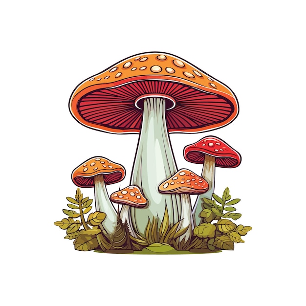 mushrooms in grass isolated vector illustration