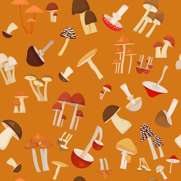 Mushrooms seamless background orange vector