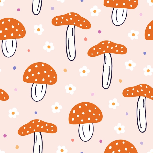 Mushrooms seamless pattern. Hand-drawn pattern. Floral seamless pattern. Fall seamless pattern