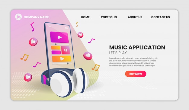 Music application and phone in perspective view.Vector 3d illustration.