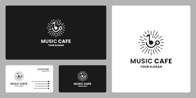 Music cafe logo design retro style. note music with coffee mug combine