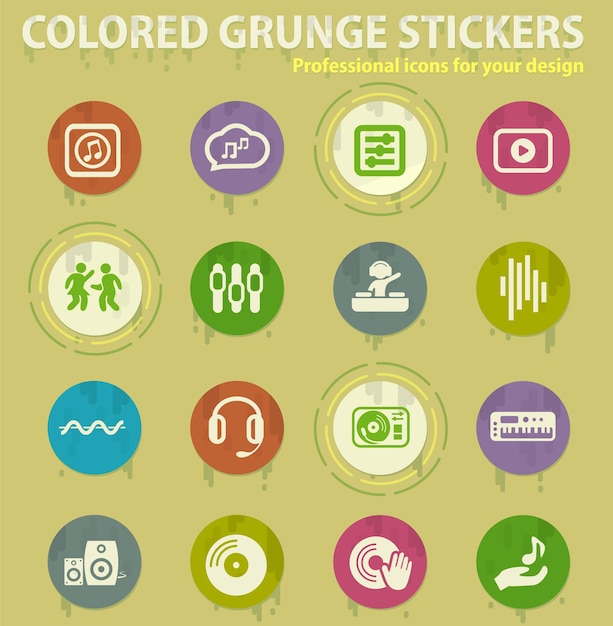 Music colored grunge icons